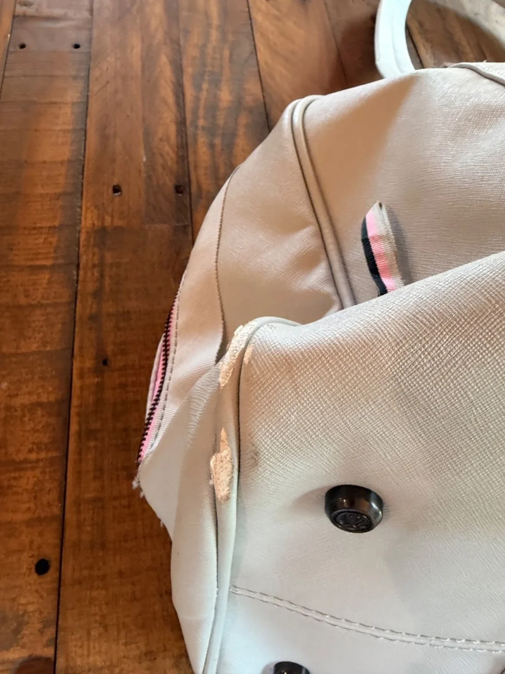 Lululemon Om For One Bag Cream Pink Plaid Lined Gym Tote Travel Bag